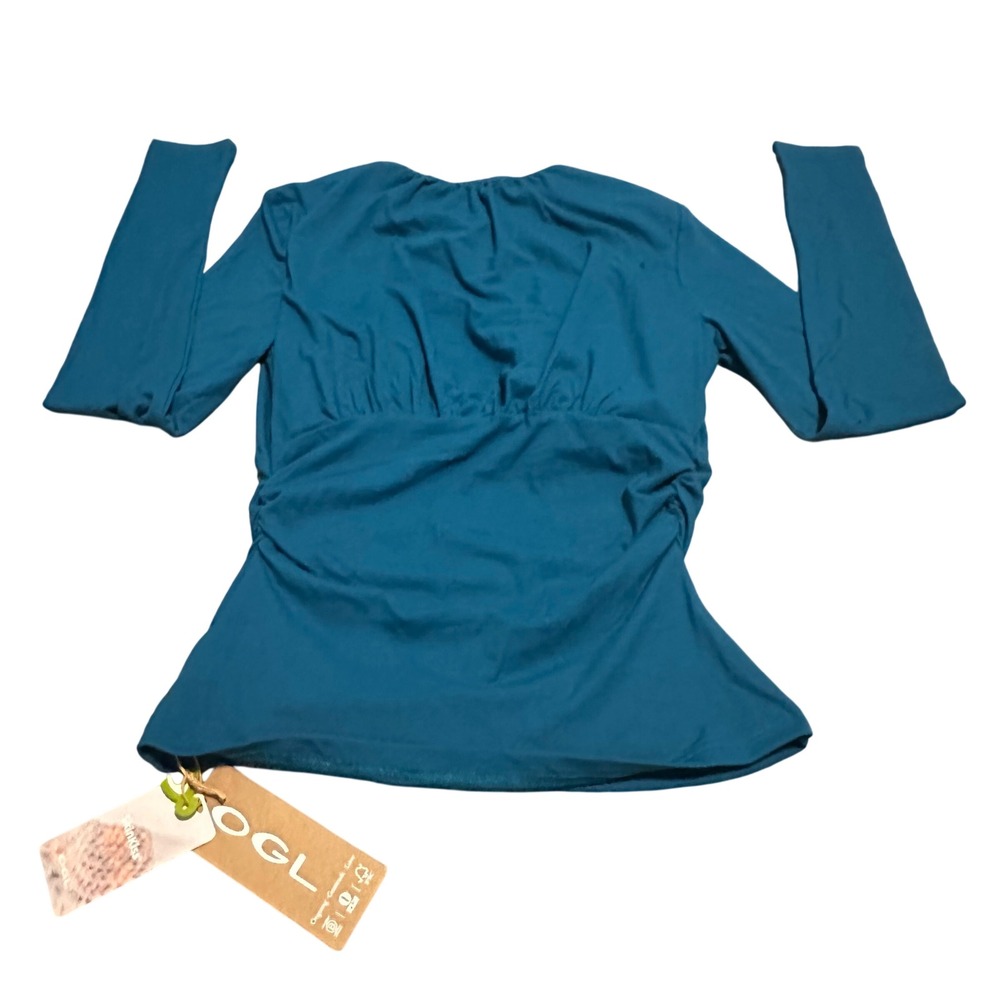 OGL Eco-SkinKiss Round Neck All-over Ruching Bra Top Teal Small NWT - Picture 3 of 6